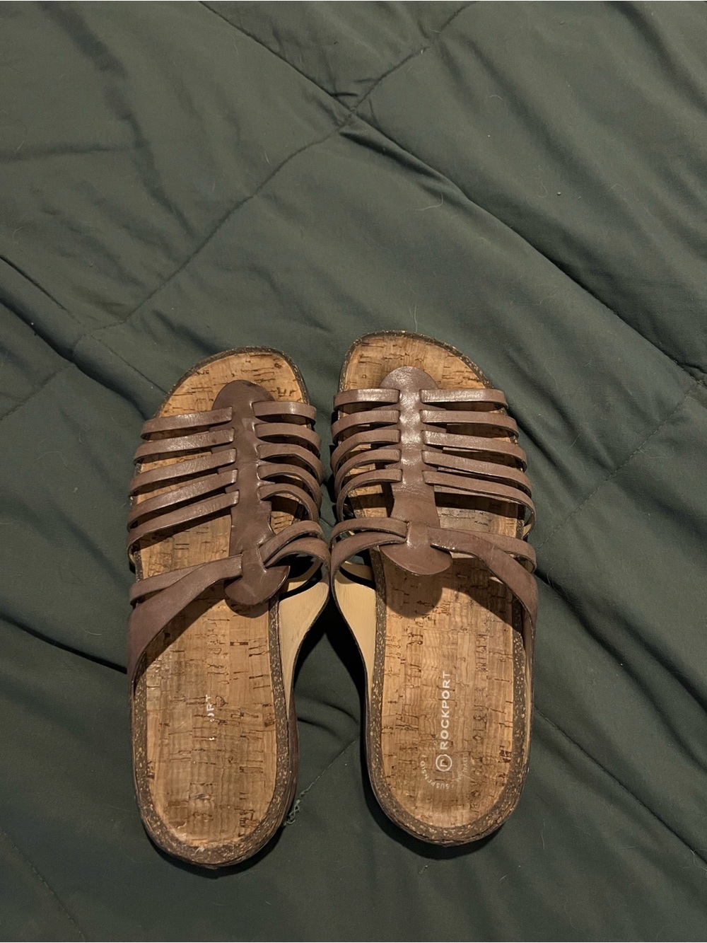 Rockport Brown Multi-Strap Cork Footbed Slide Sandals
